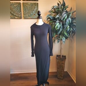 Marina Moscone Patchwork Knit Two Tone Long Sleeve Dress XS Solid Black